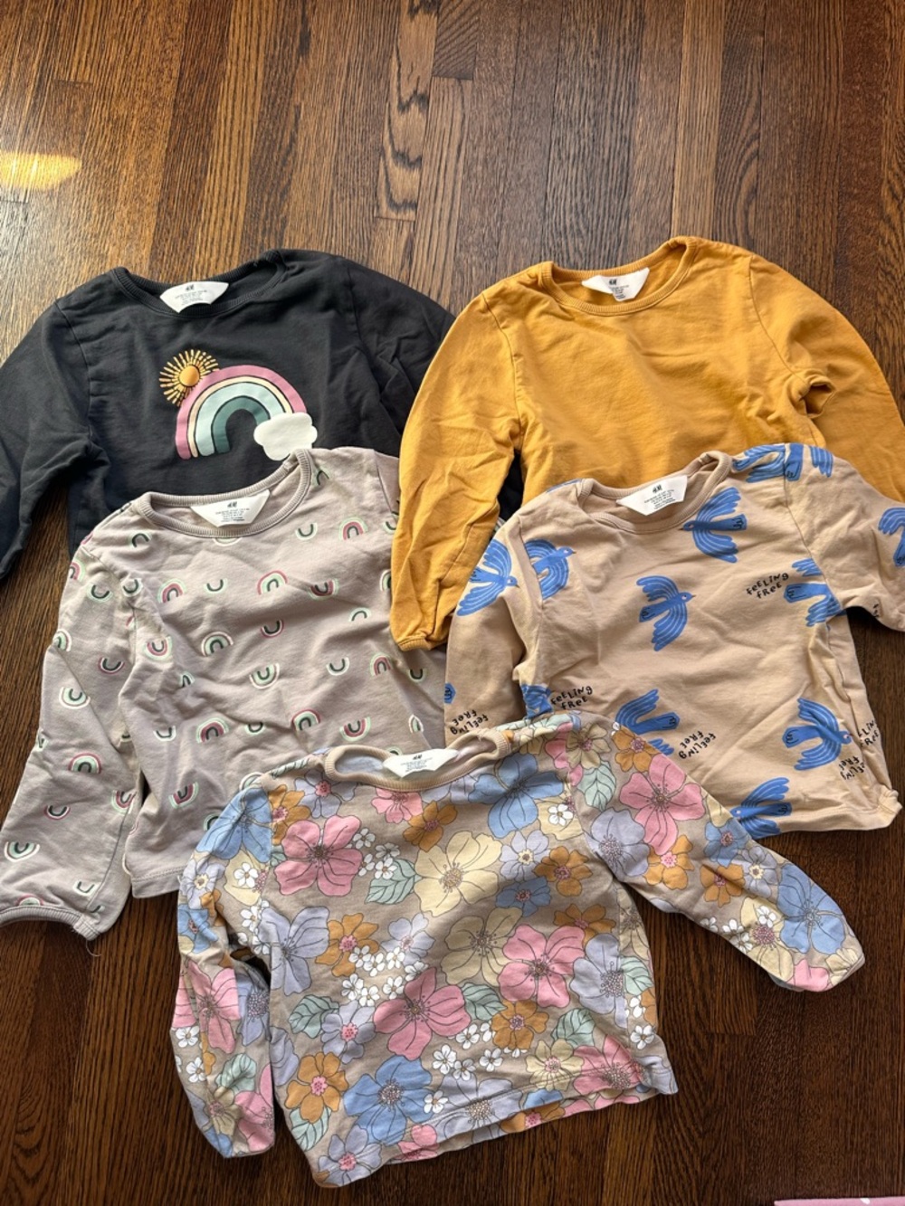 H&M Girls' Floral & Rainbow Print Long Sleeve Tops - Pink, Tan, Lavender, Yellow